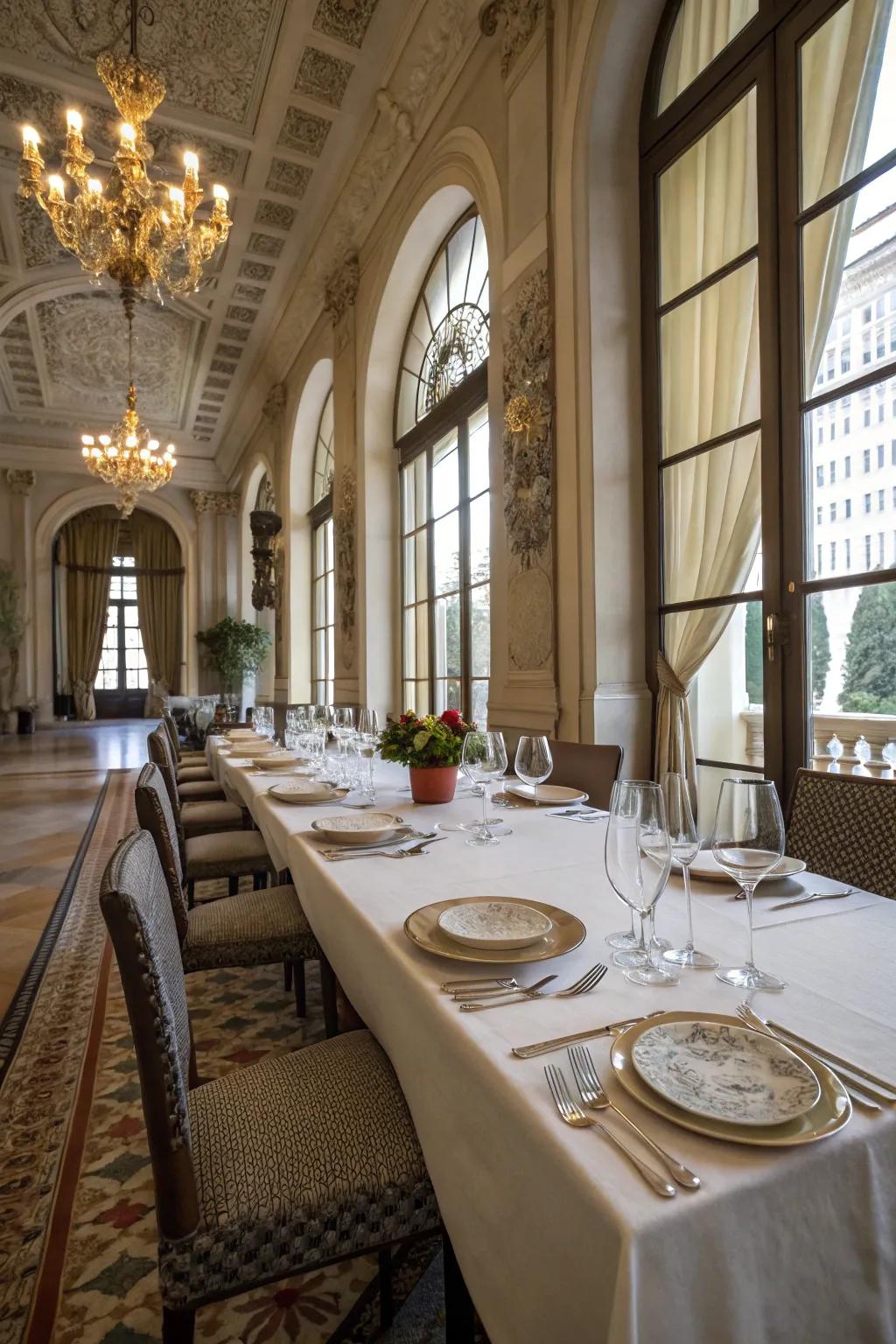 A bare table lets the room's design take center stage.