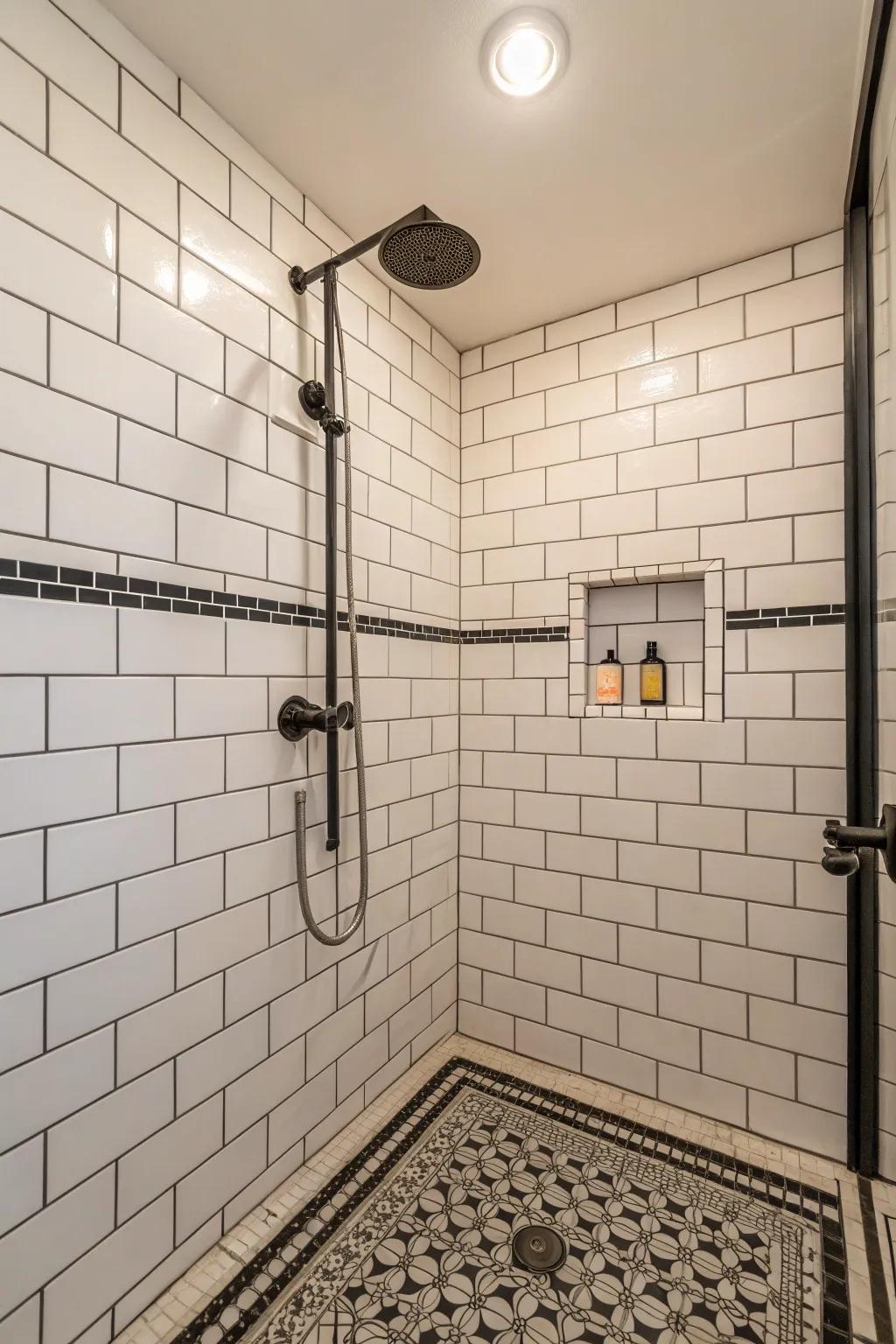 Monochrome stones create a shower design that is both chic and ageless.