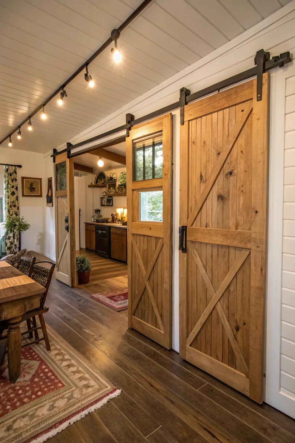 Moving doors offer a stylish space-saving solution in this cottage.