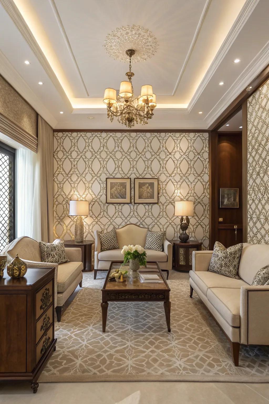 A small living room showcasing consistent patterns to enhance balance.