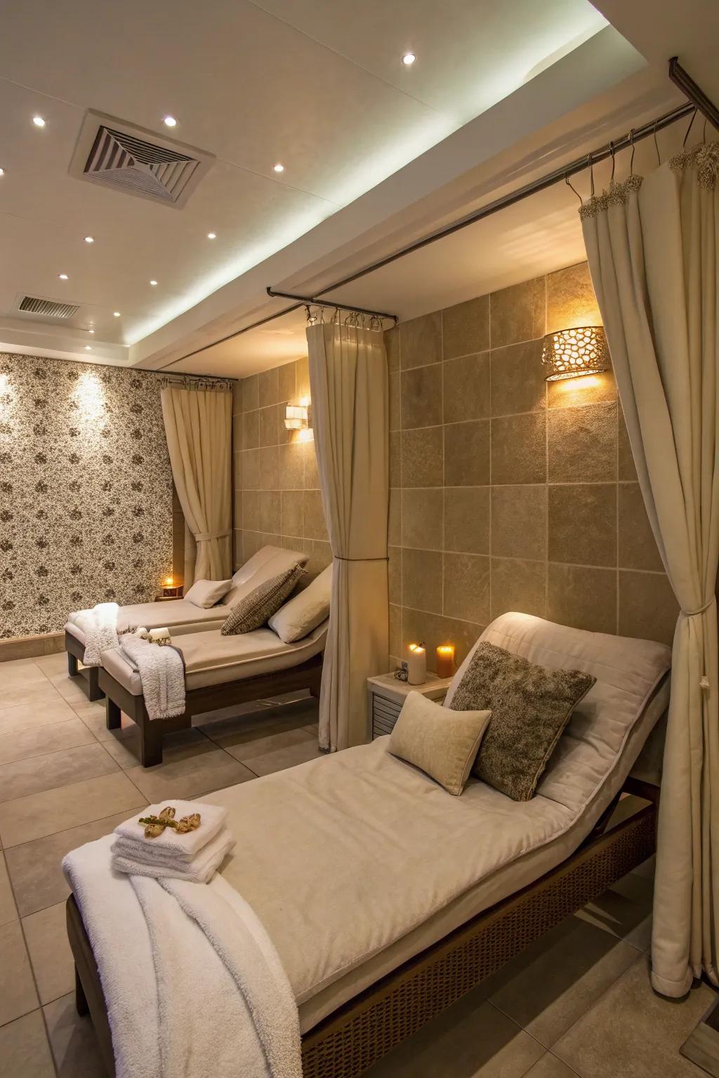Cozy relaxation zone in a compact spa room