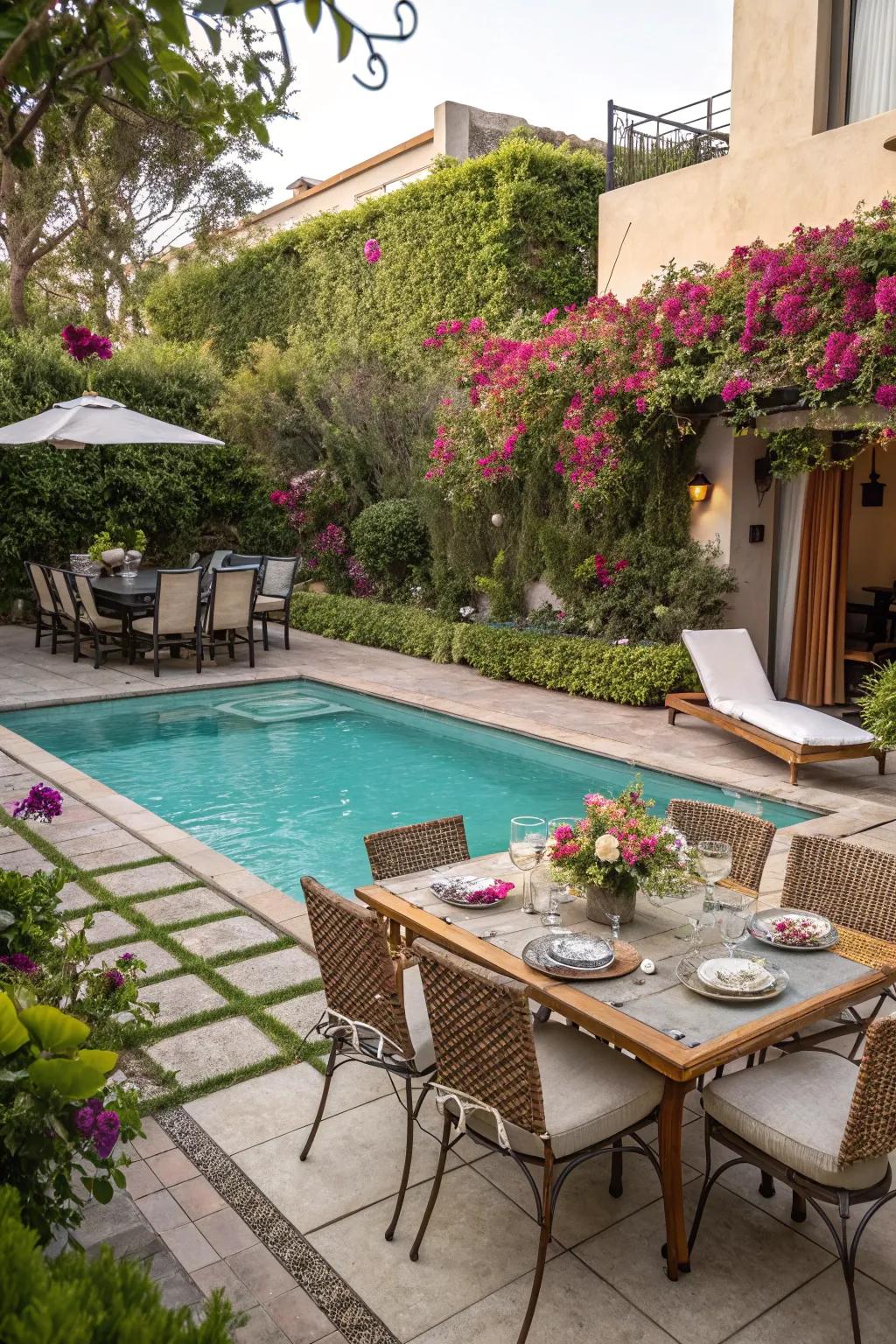 Adaptable areas enhance poolside enjoyment.