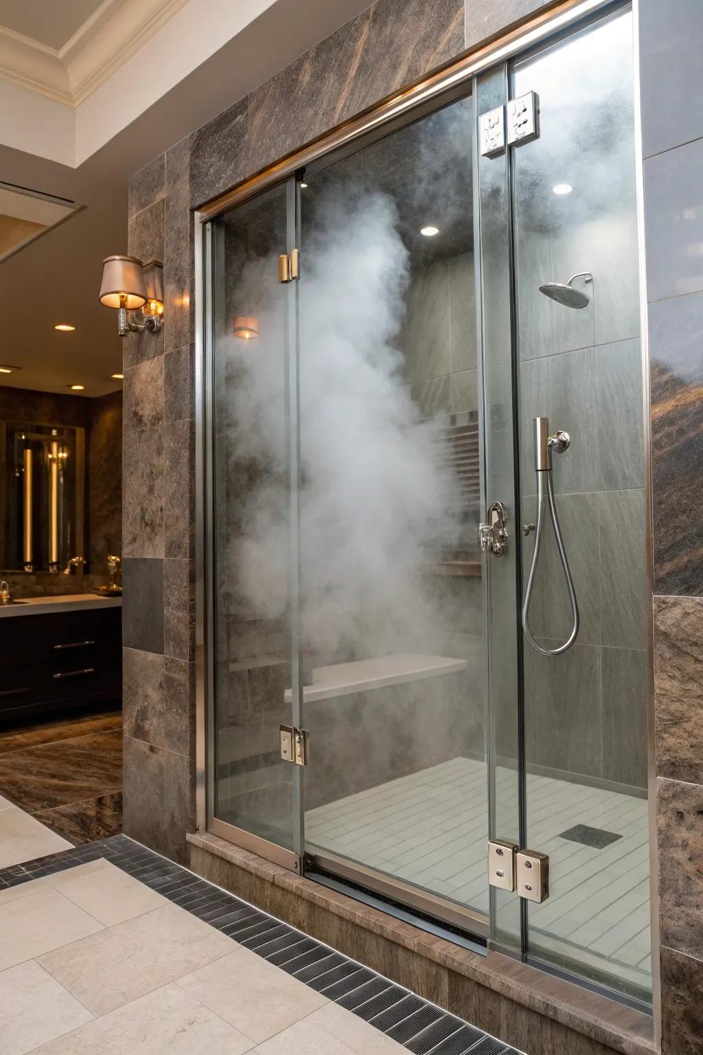 Borderless doors create a sleek and modern focal point in steam showers.