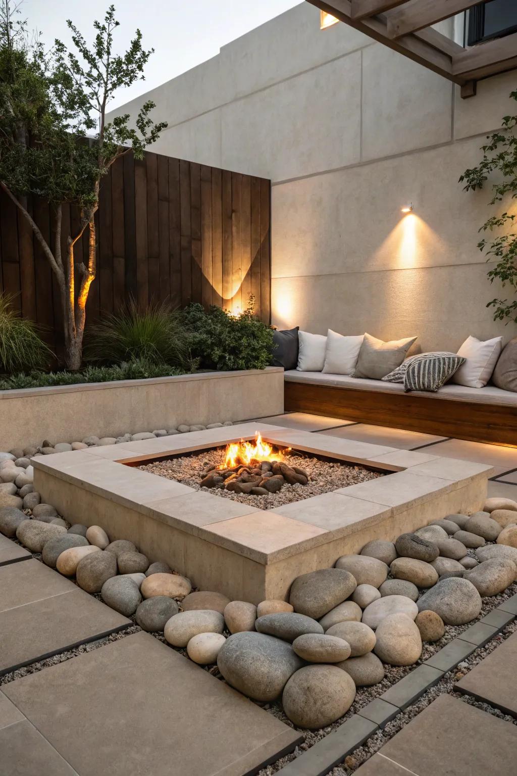 Understated elegance defines this recessed fire pit.
