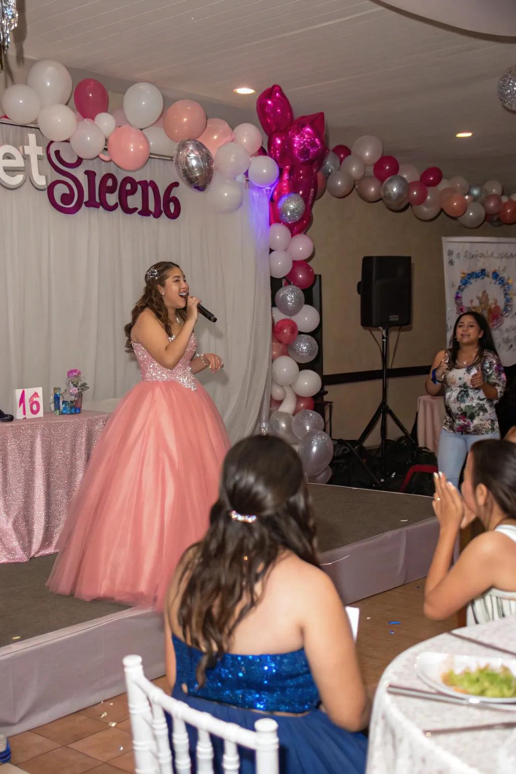 A surprise show at a sweet sixteen gathering.