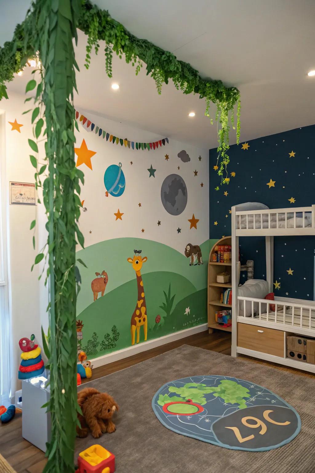 Themed corners provide unique areas for adventure and play.