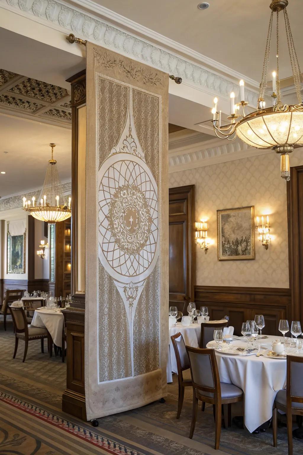 A texture banner adds to a dining room.