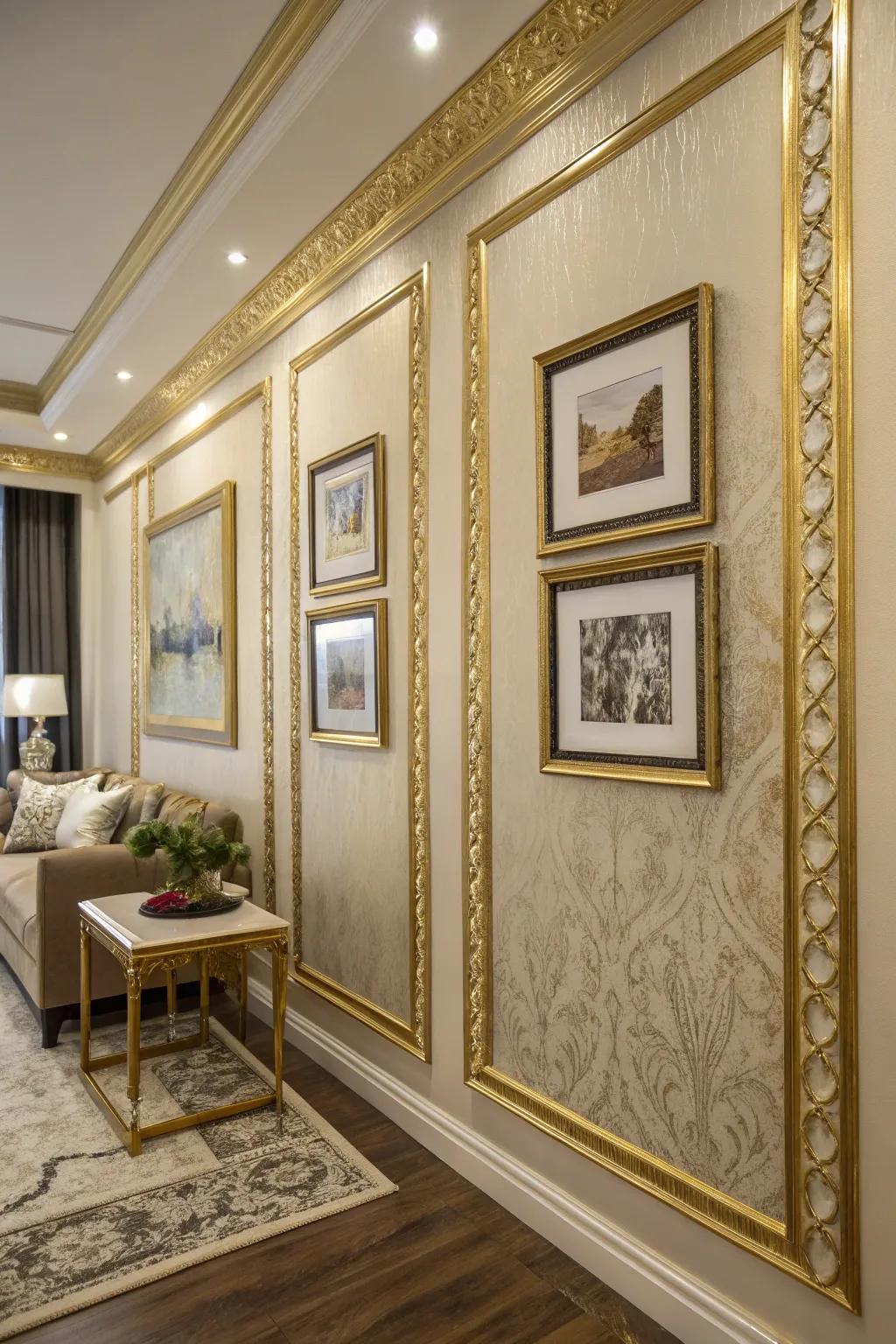 Metallic accents bring glam to a living room.