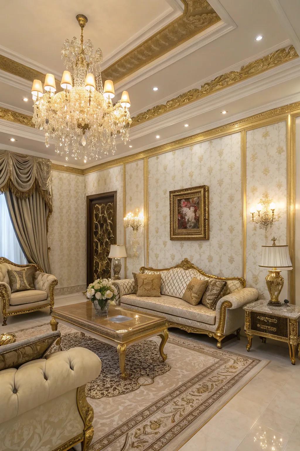 Fill opulence with gold accents that elevate your living space.