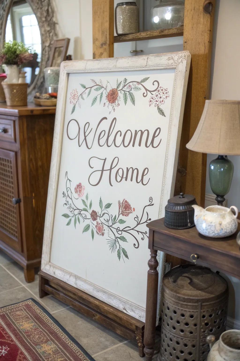 A timeless classic style welcome on a display board.