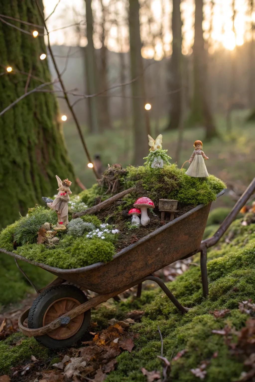 Create a magical forest scene inside your wheelbarrow.