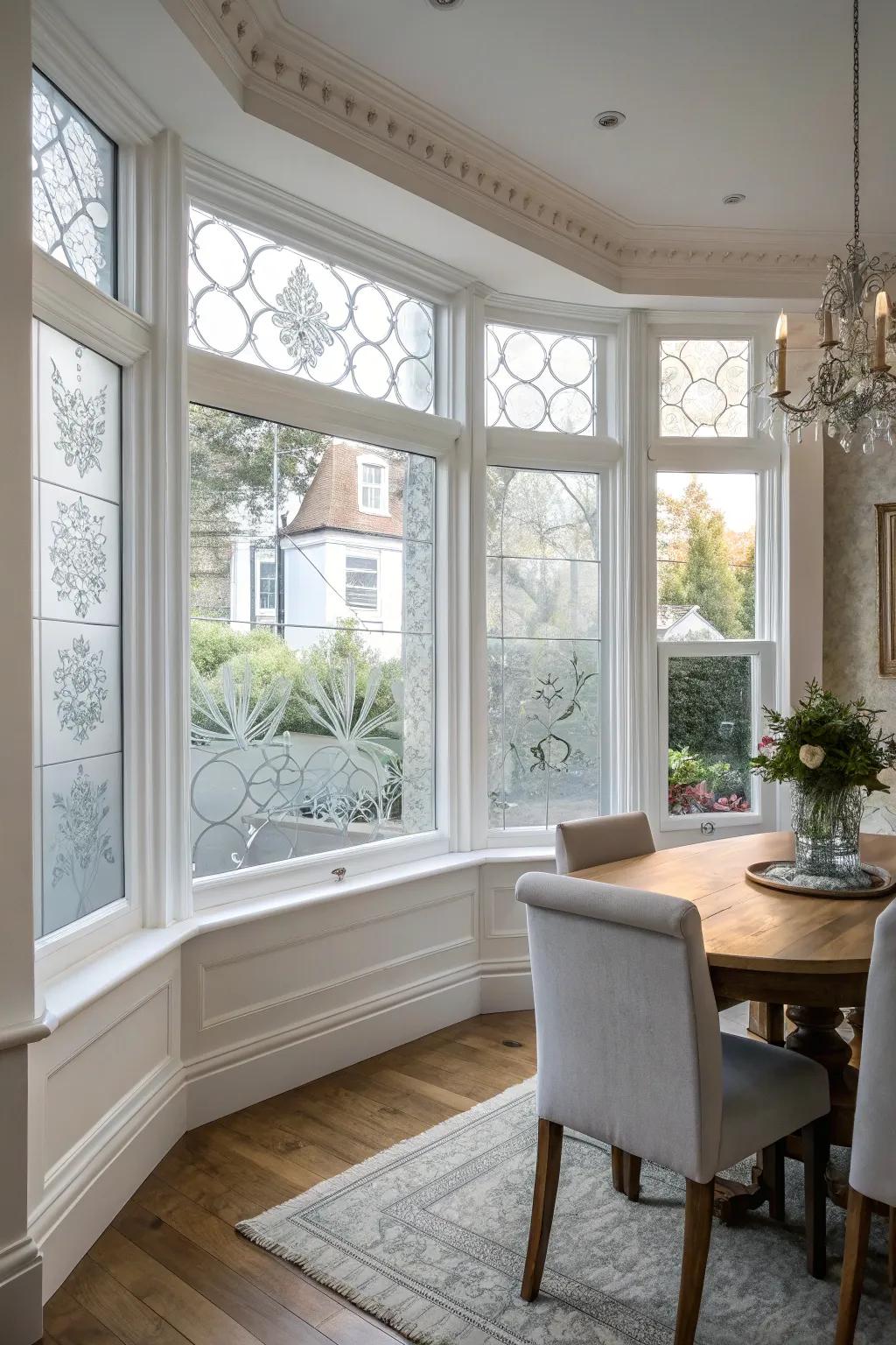 Ornamental grainy glass adds style and privacy.