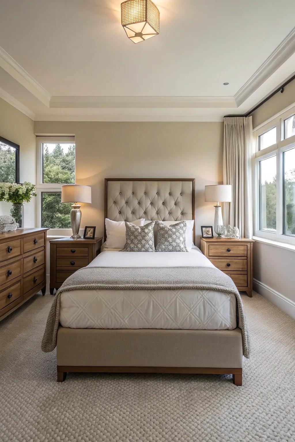 Symmetrical design introduces balance and order to this bedroom.