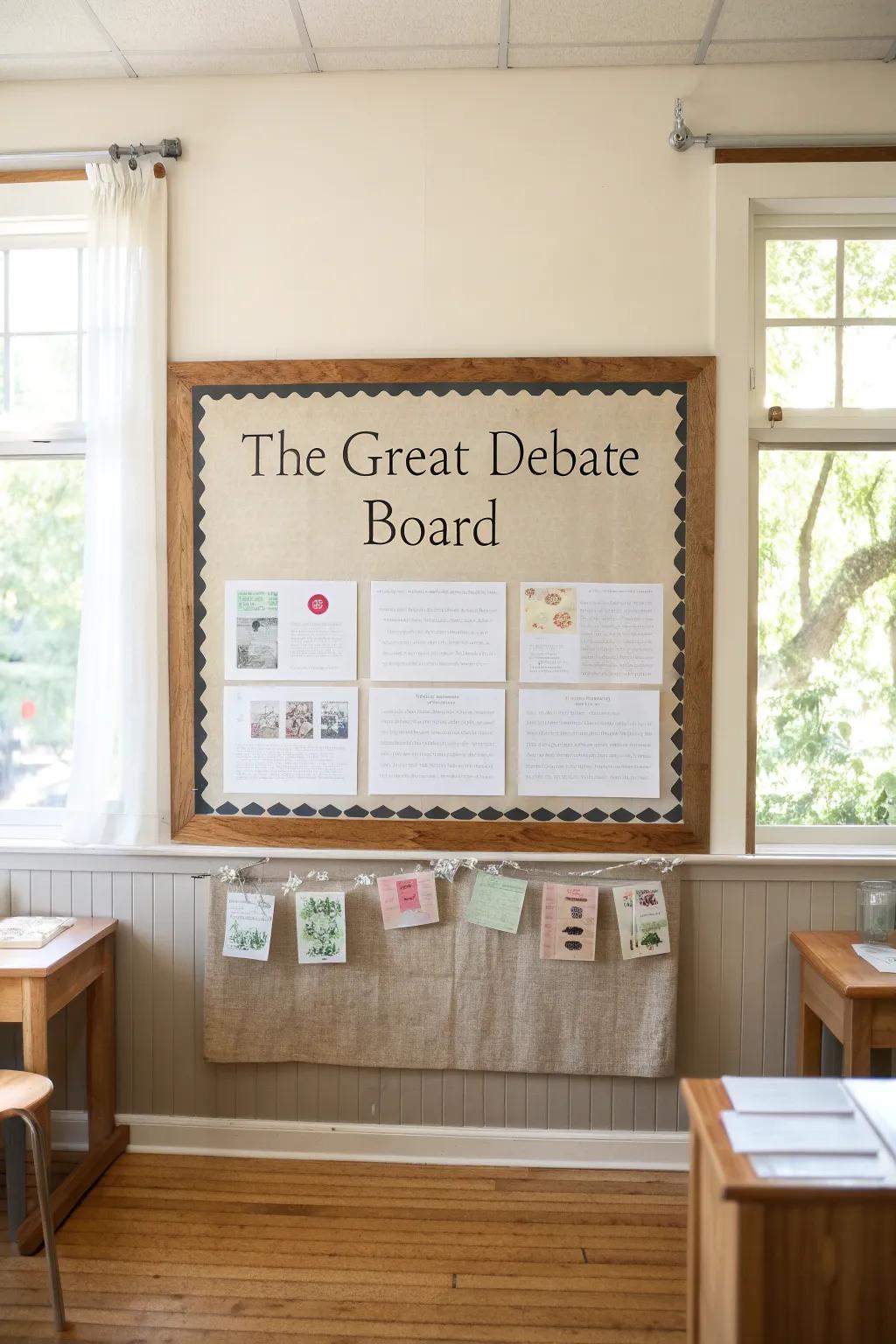 Encourage dialogue and analytical thinking using a classroom debate board.