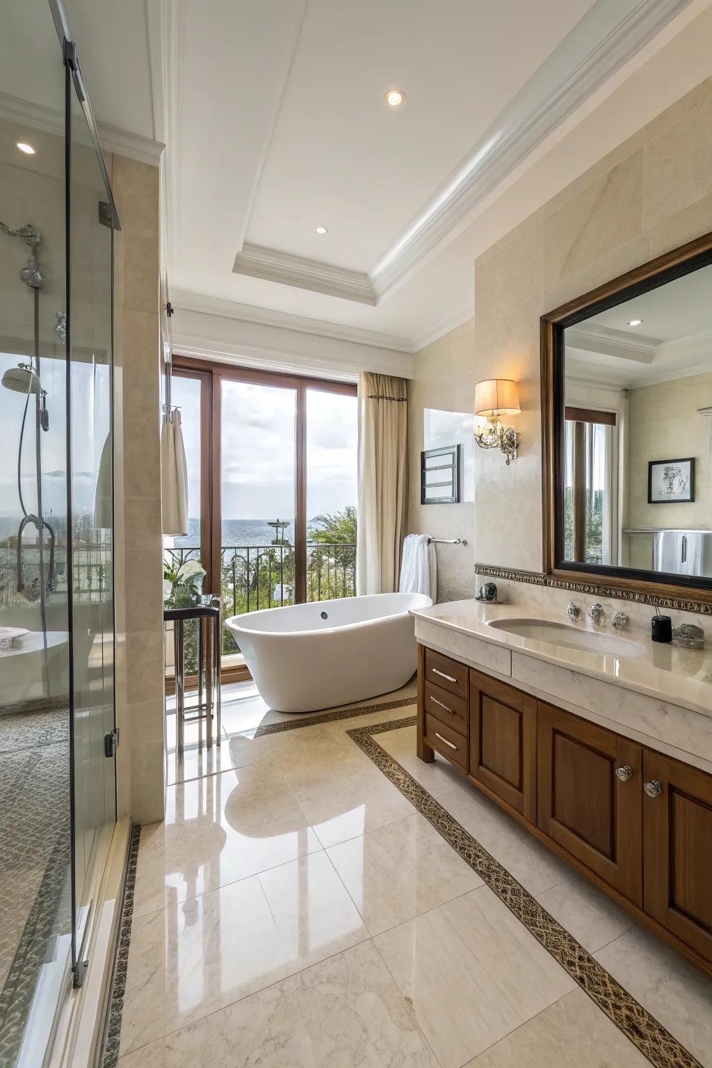 Reflecting surfaces enhancing brightness within the bathroom.
