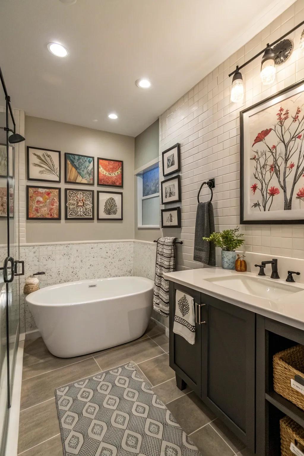 Art and decor customizing the bathroom space.