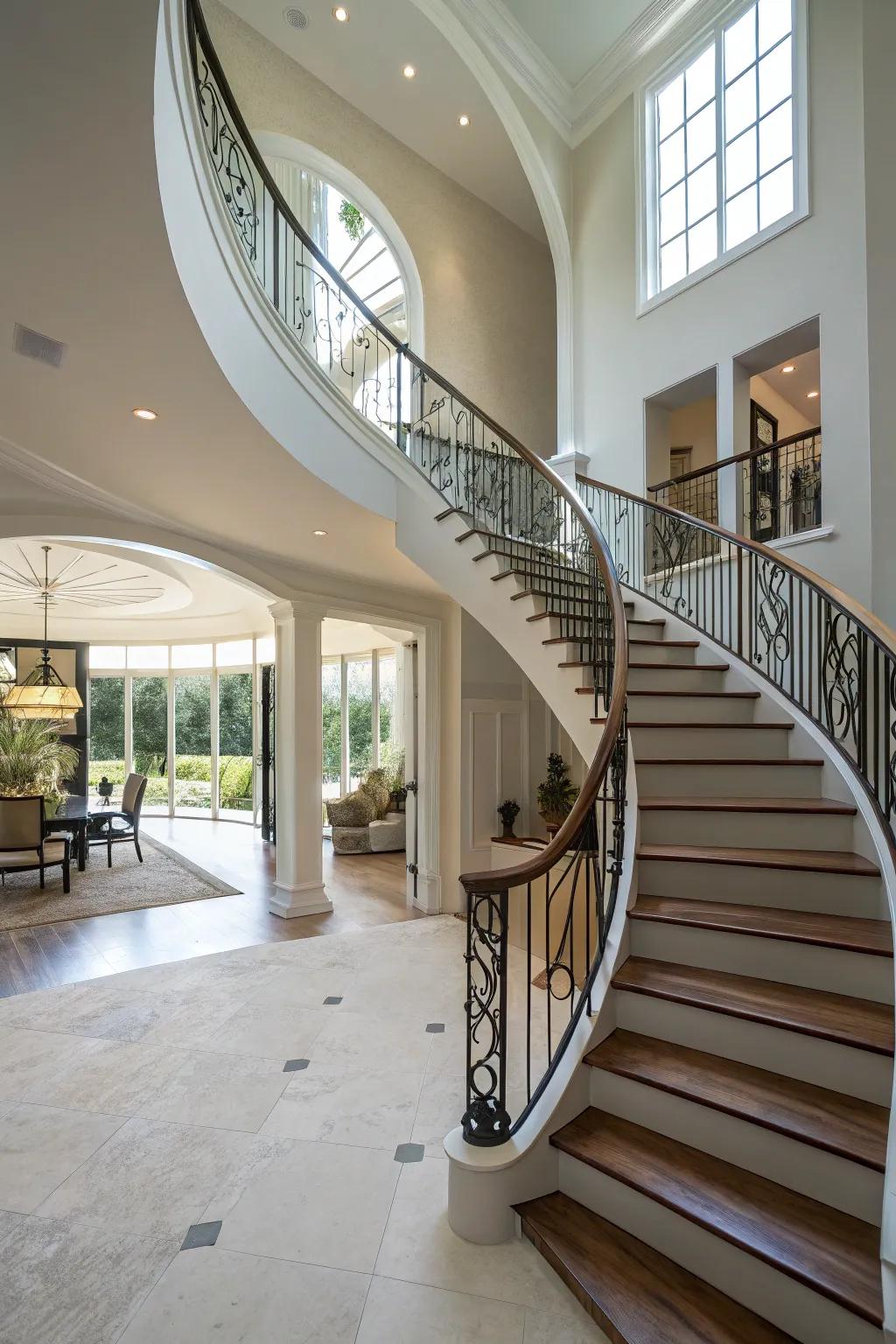 A stunning staircase design enhances the architectural allure of the foyer.