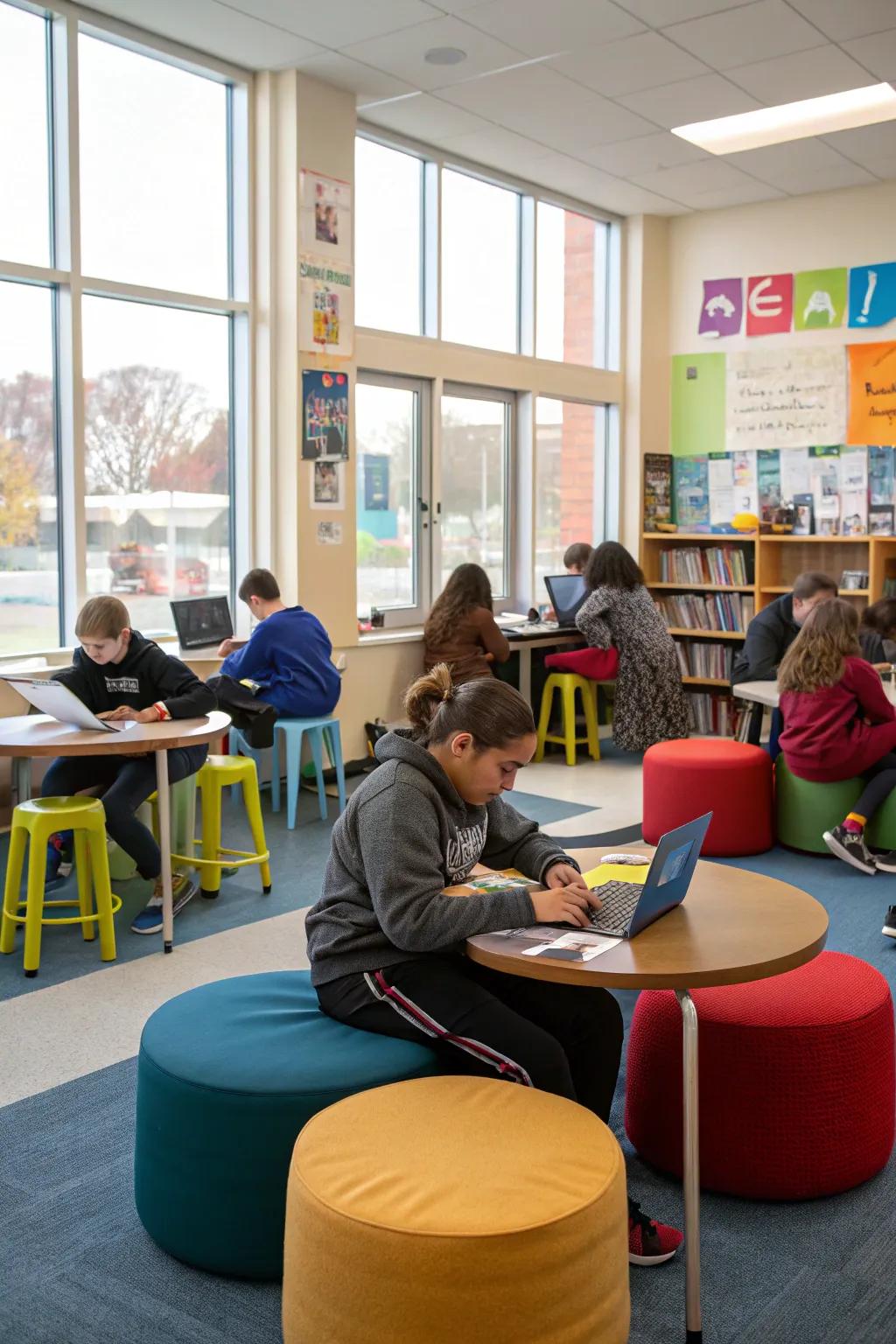 A classroom featuring adaptable seating arrangements for flexible learning
