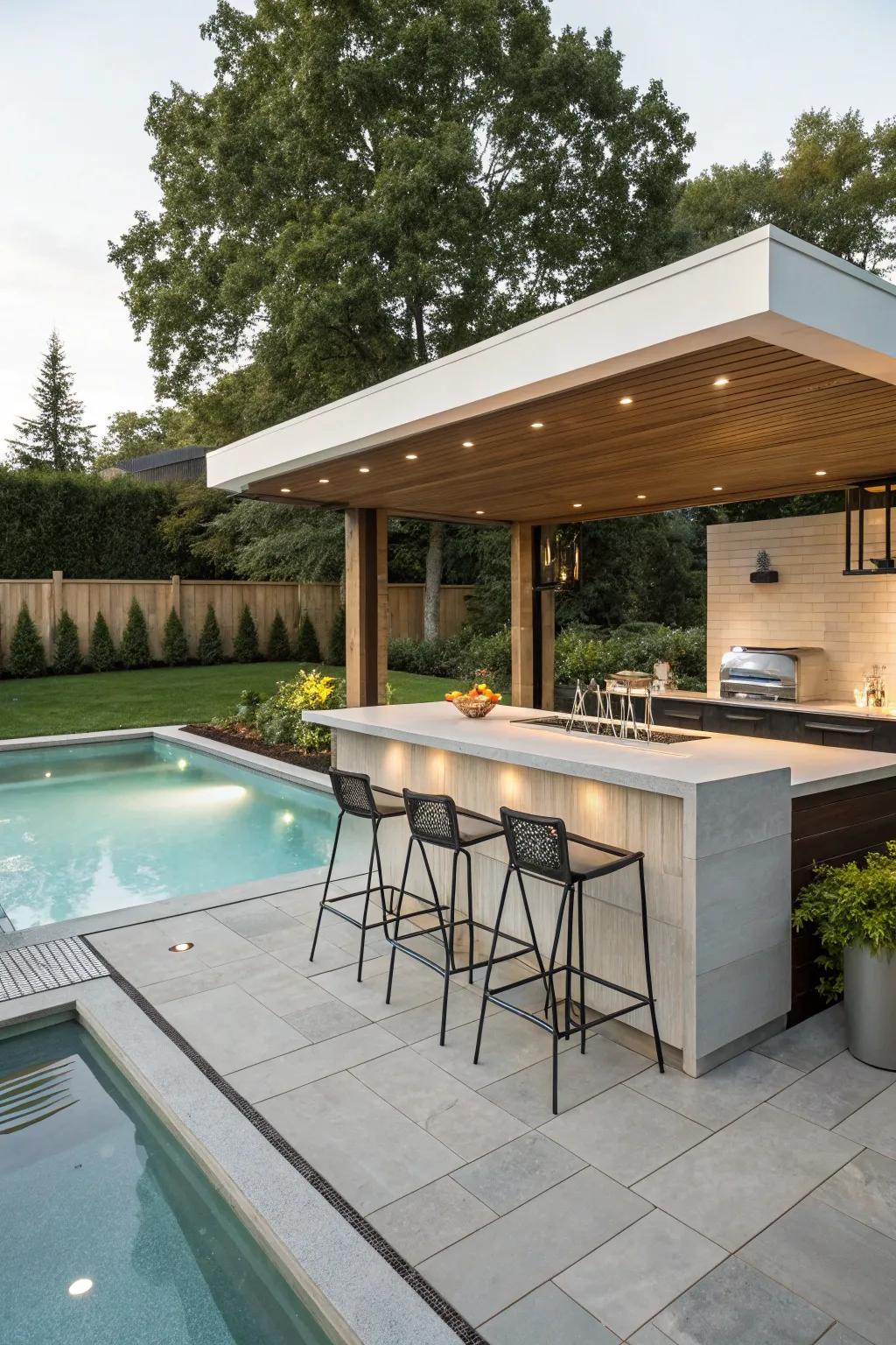 A built-in bar integrates effortlessly with your pool, creating a streamlined look.