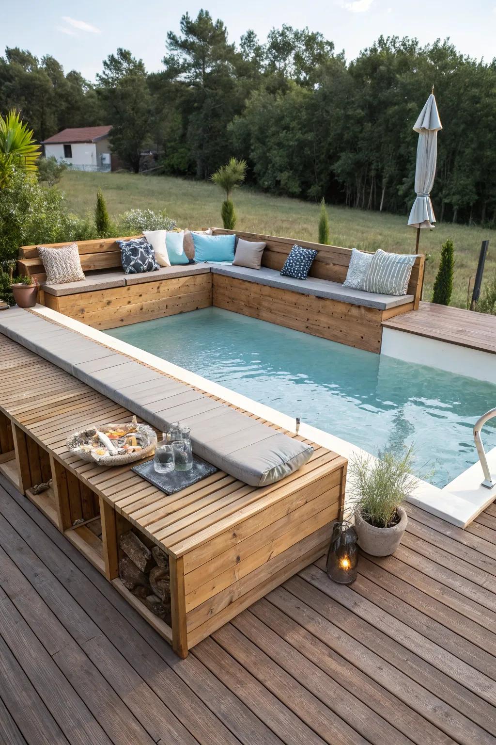 Unwind and connect with built-in seating on your deck.