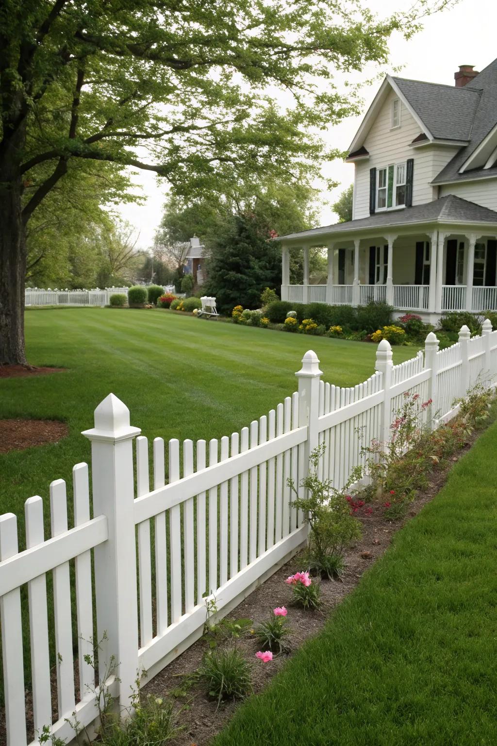 A timber picket fence delivers timeless allure and warmth.