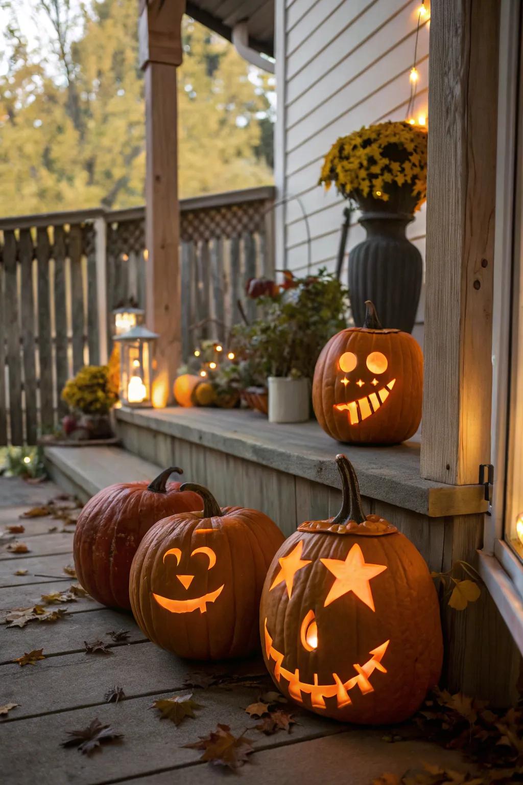 Inject a dash of fun with expressive pumpkin faces.