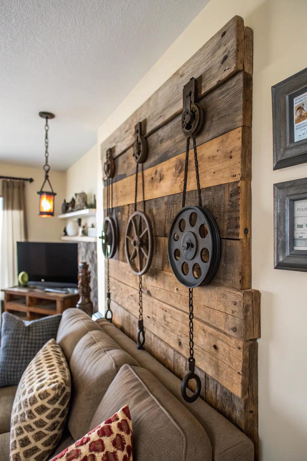 Antique mechanisms displayed as appealing wall decor.