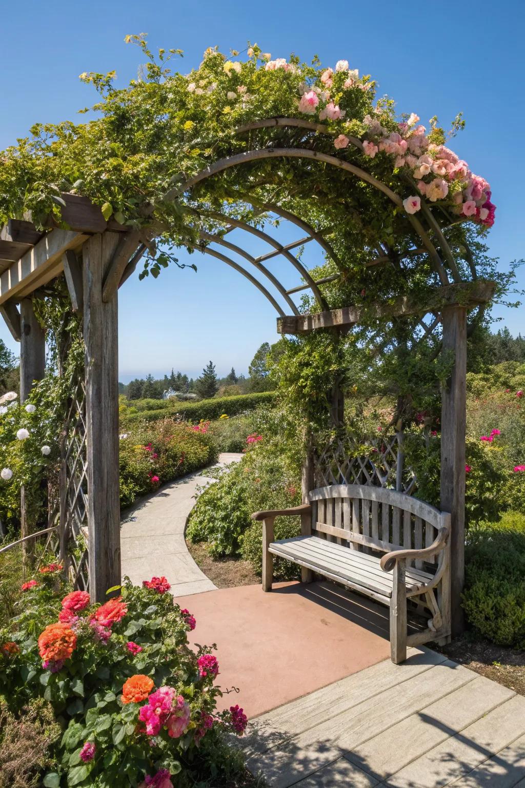 An inviting seating area nestled within a garden arbor retreat.
