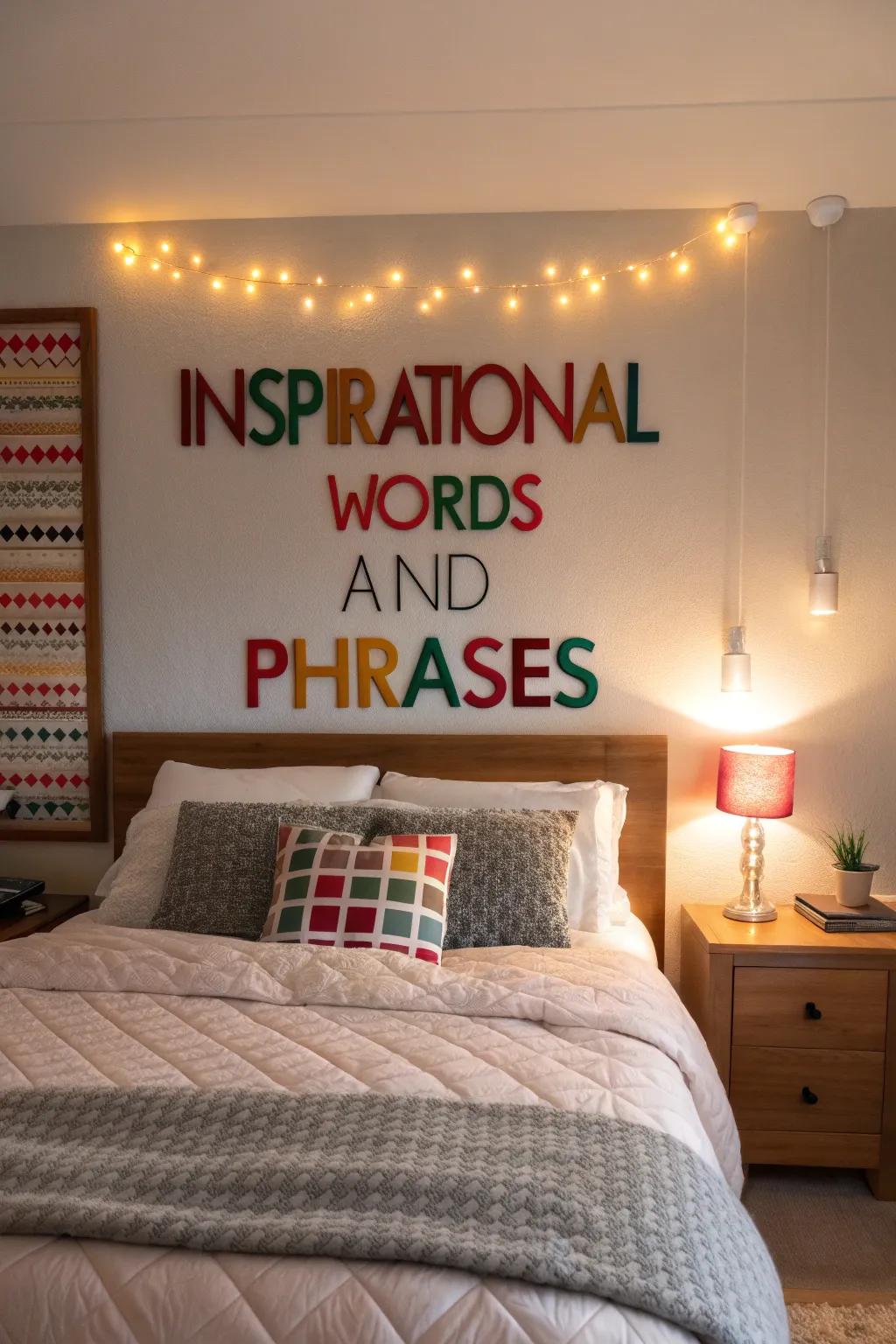 Inject personal meaning with lettering wall decor above your bed.