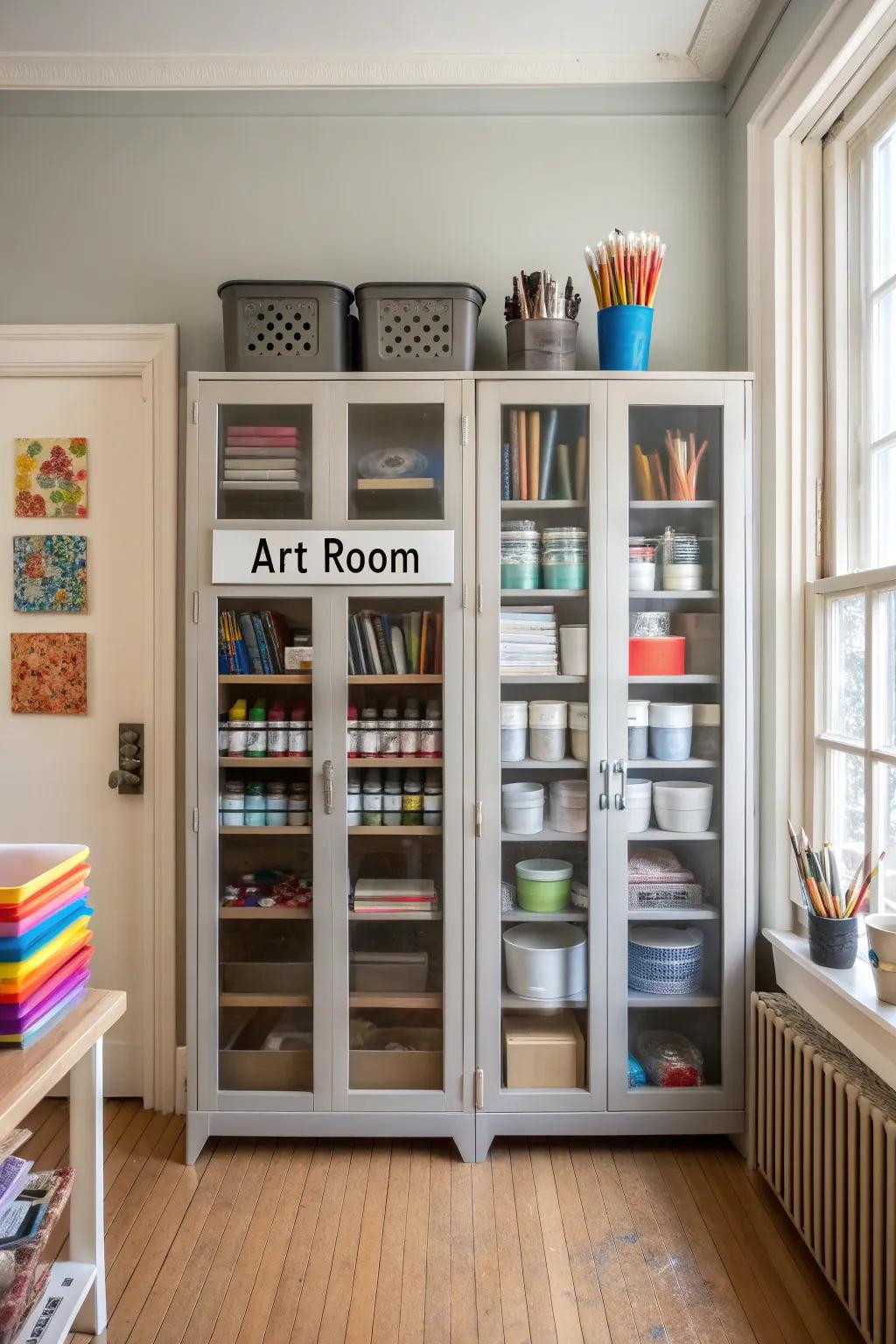 Keep your creative instruments accessible through fashionable storage options.