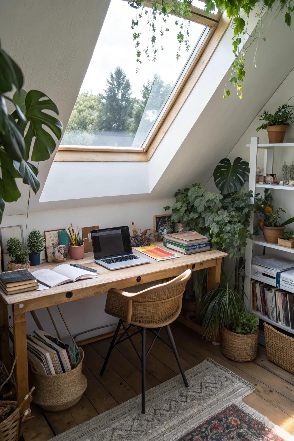 Transform your attic into a well-lit and productive workspace.