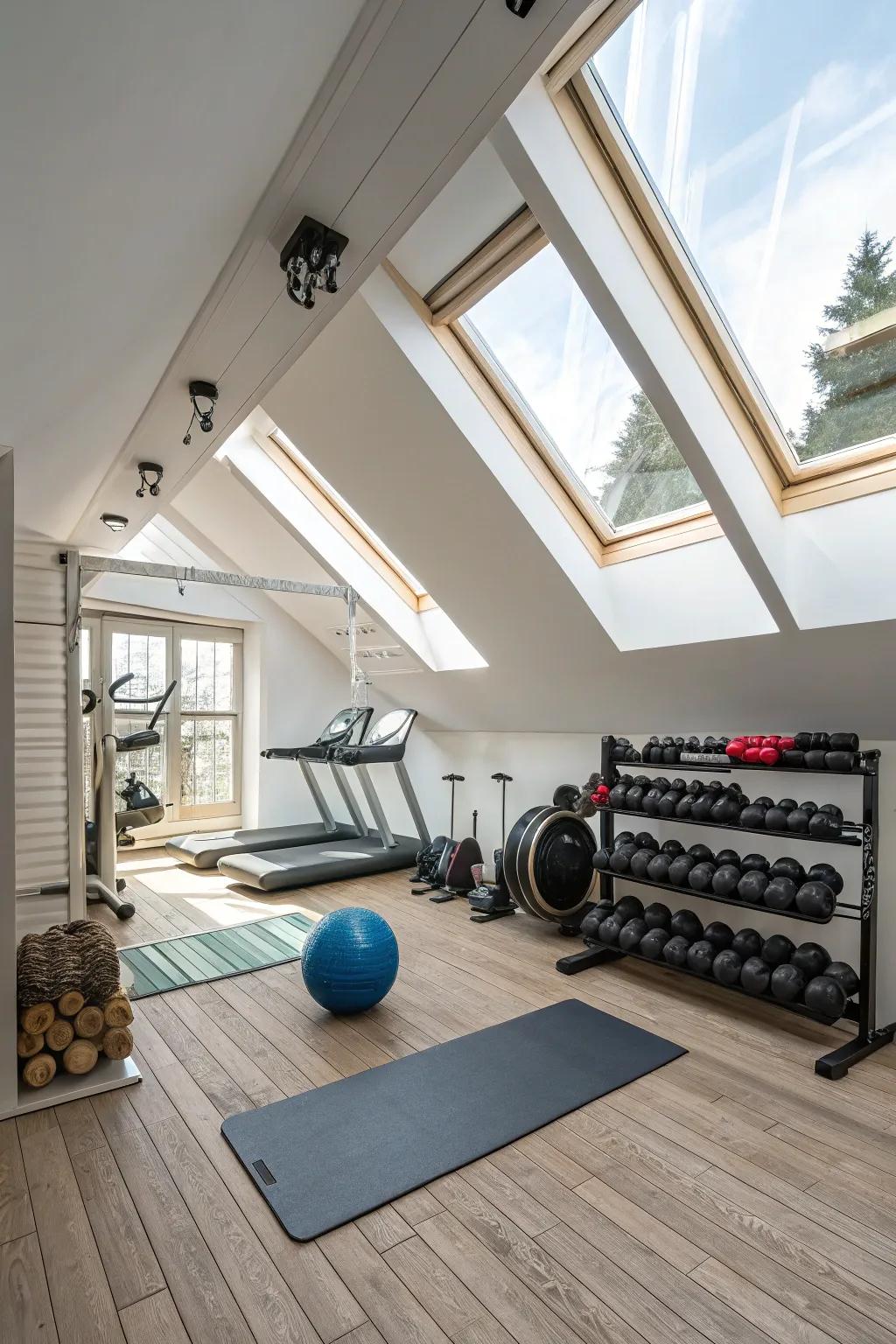 Natural light enlivens the ambiance of your personal fitness studio.
