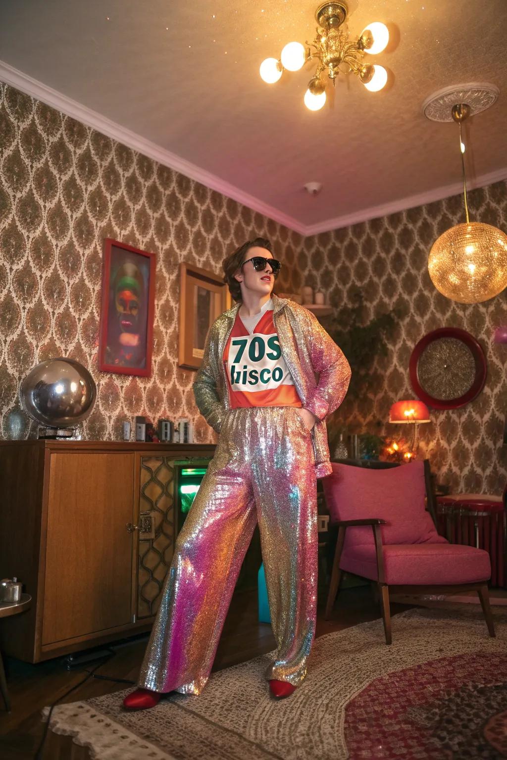 With a glittering '70s disco outfit, get your groove on.