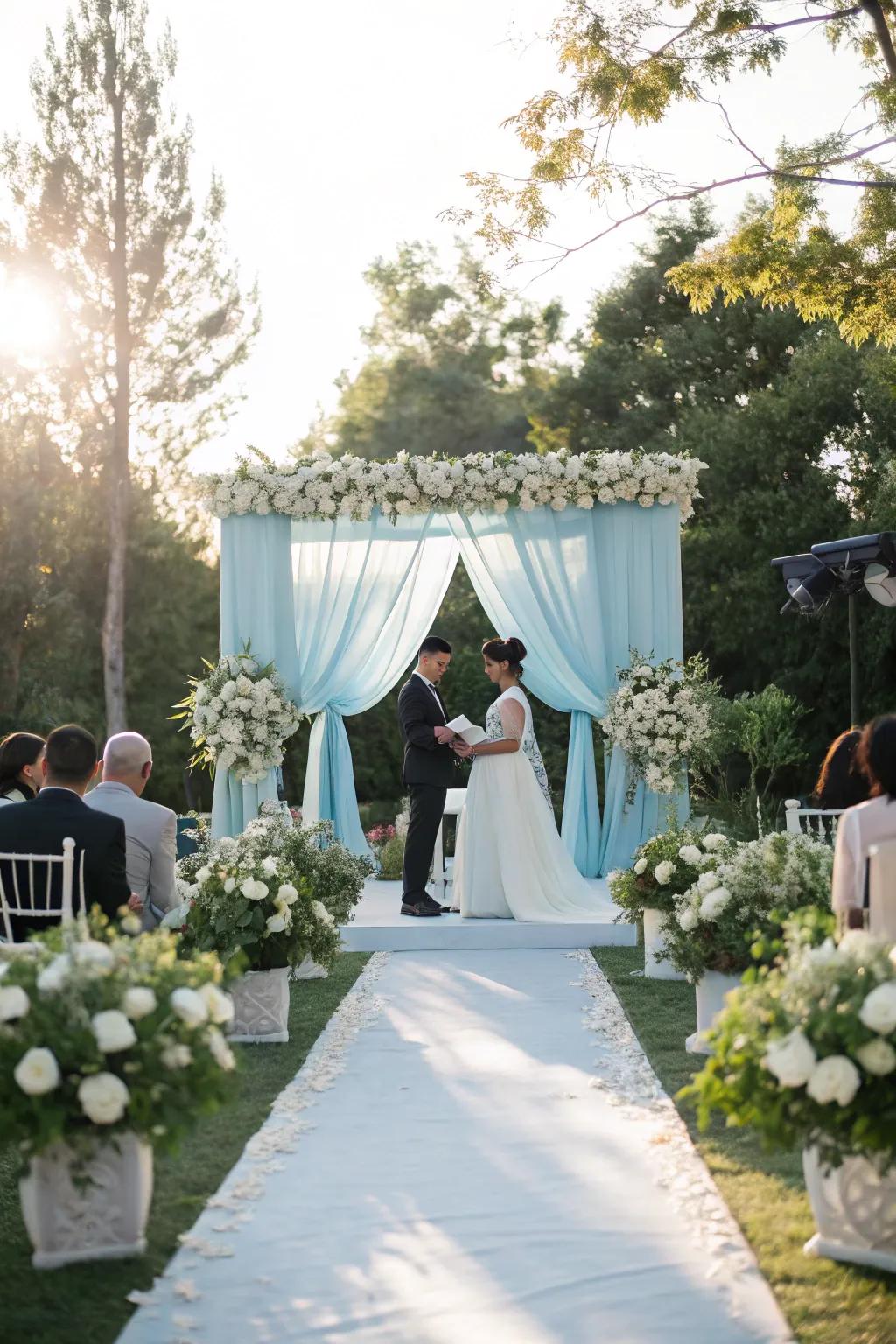 A light azure feature creates a romantic ambiance for your vows.