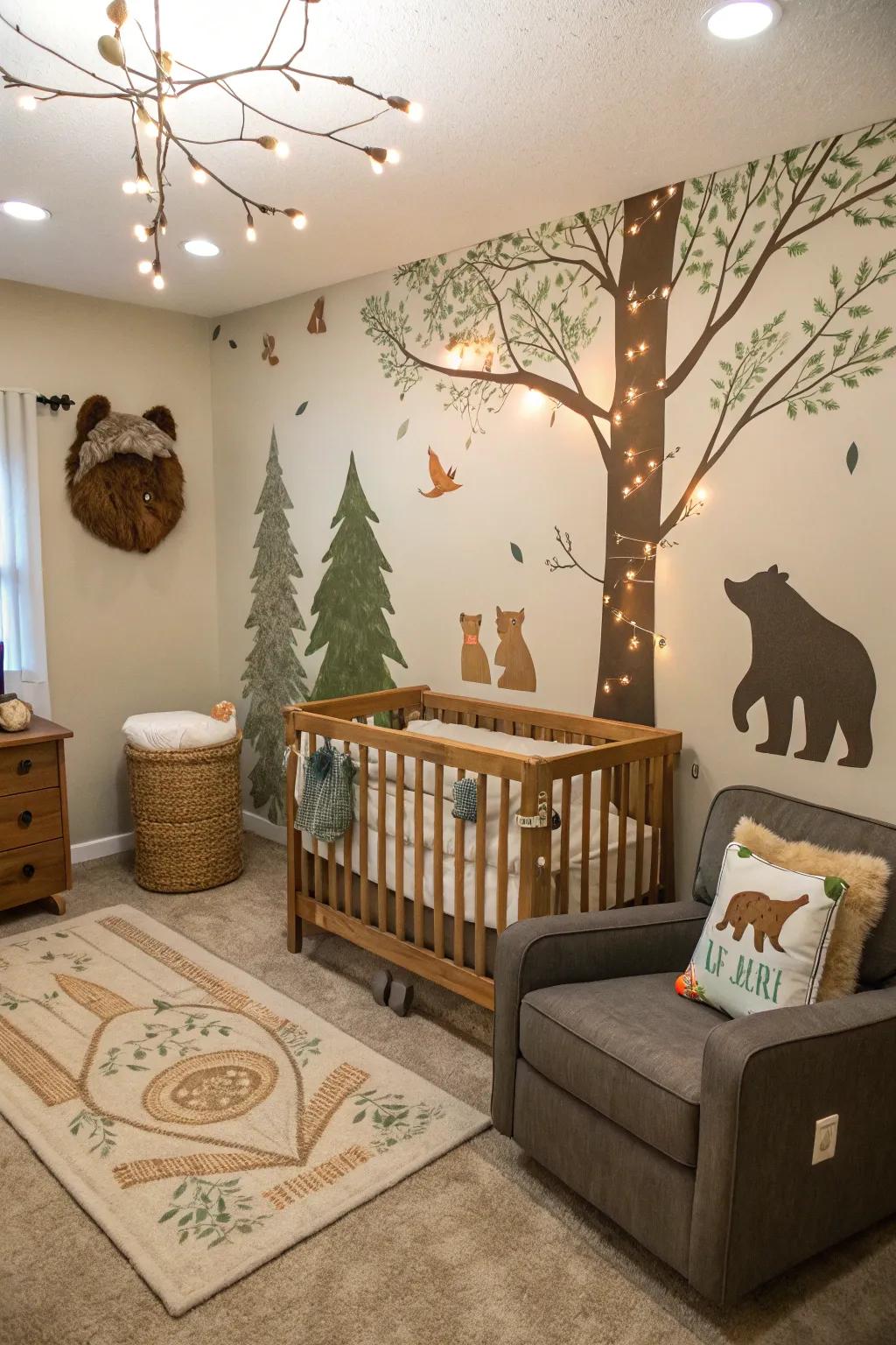Connect with nature through a woodland-themed nursery filled with natural charm.