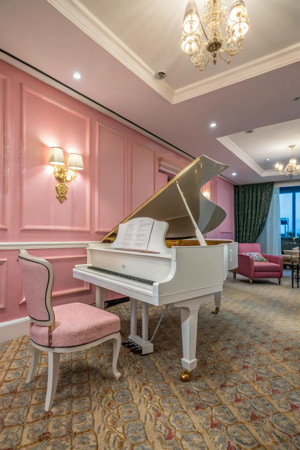 A harmonious color palette unites the grand concert instrument with the room.