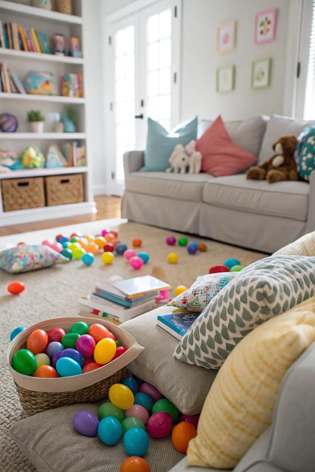 An indoor egg adventure setup ideal for young explorers.