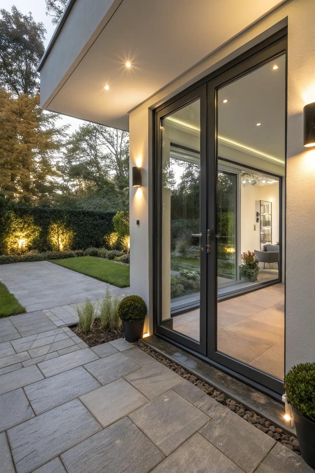 Sleek hidden lights make the back door look modern.