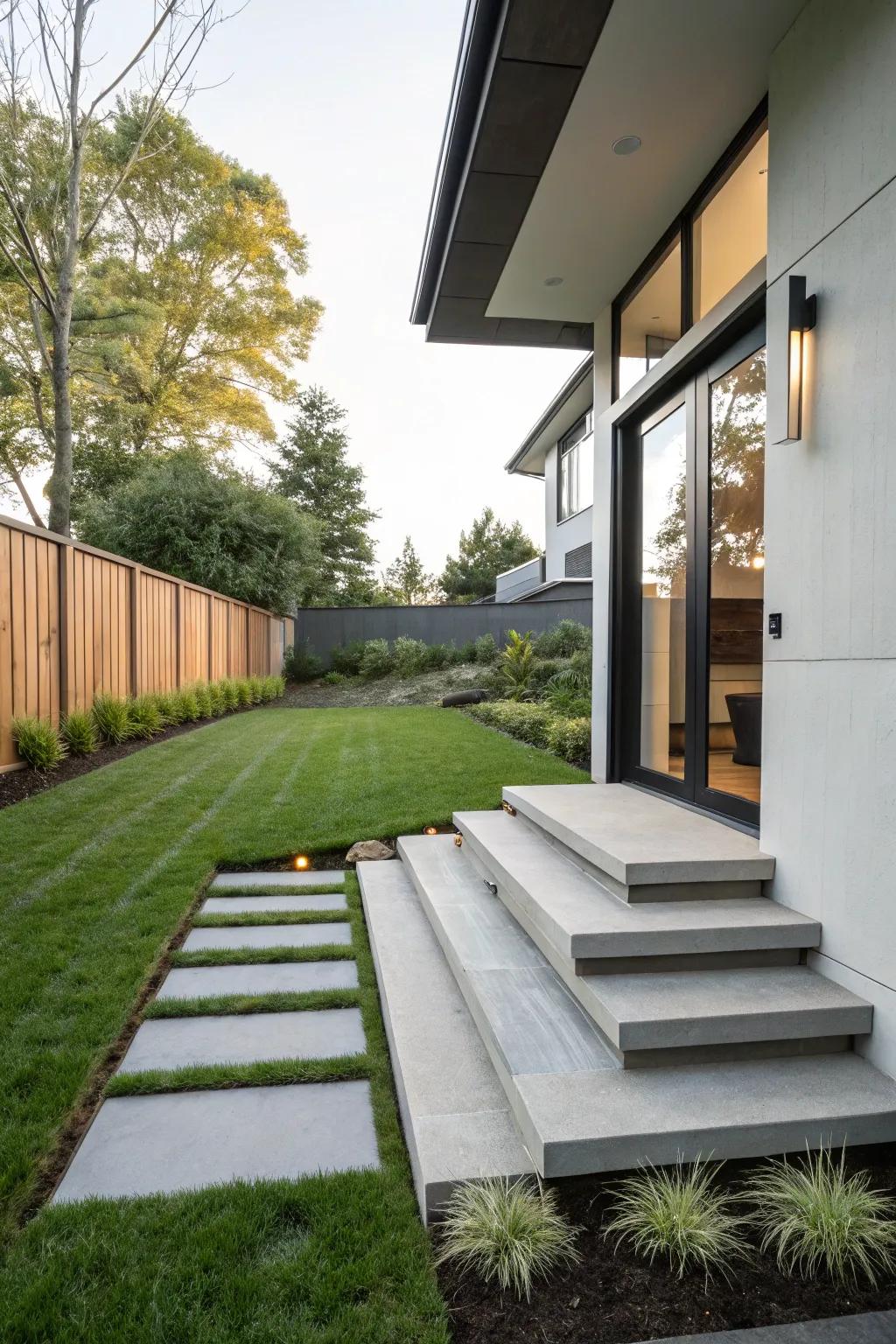 Floating steps bring a modern flair to any entrance.