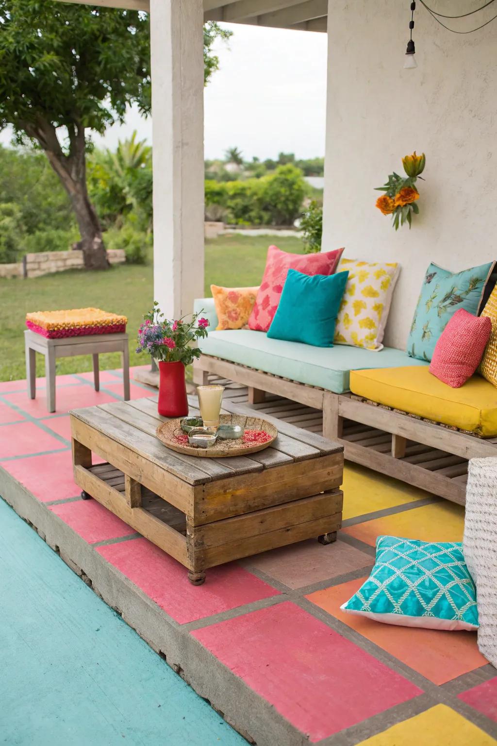 Paint can infuse your concrete patio with color and personality.