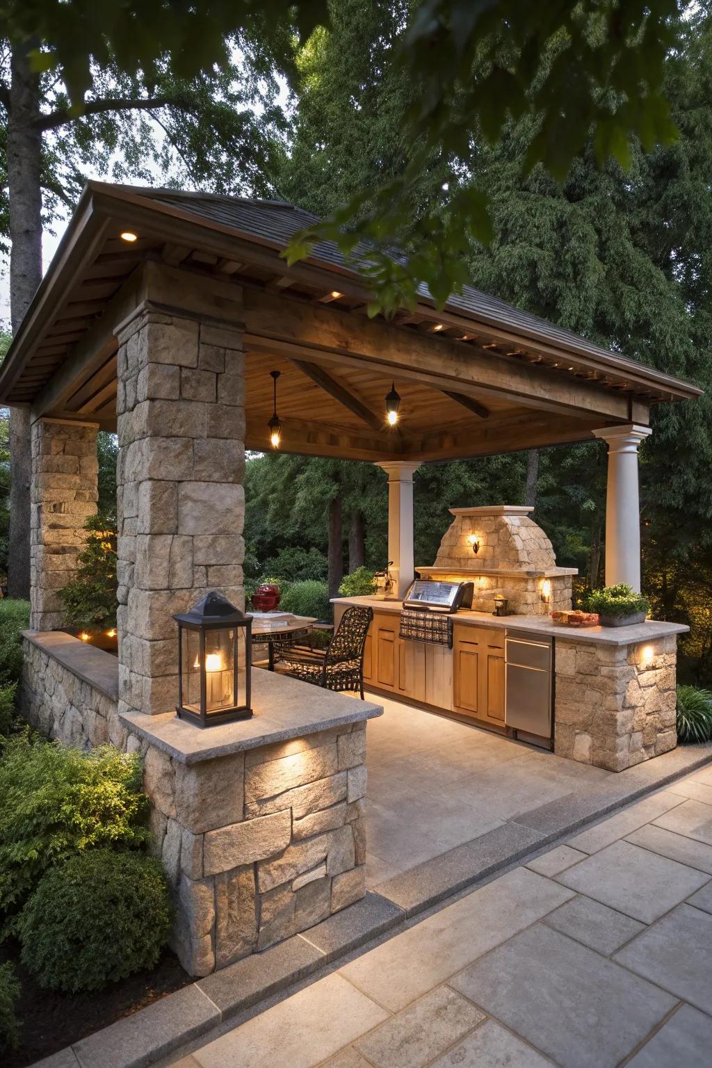 A stone retreat ensures lasting style and durability for your outdoor cooking area.