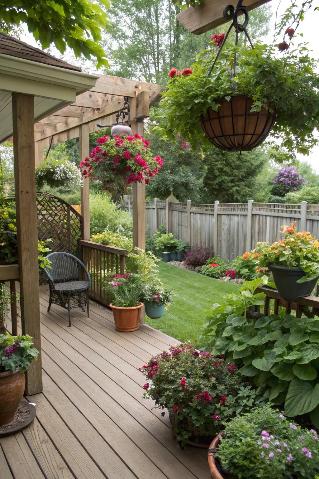 Potted plants introduce a natural element to your deck.