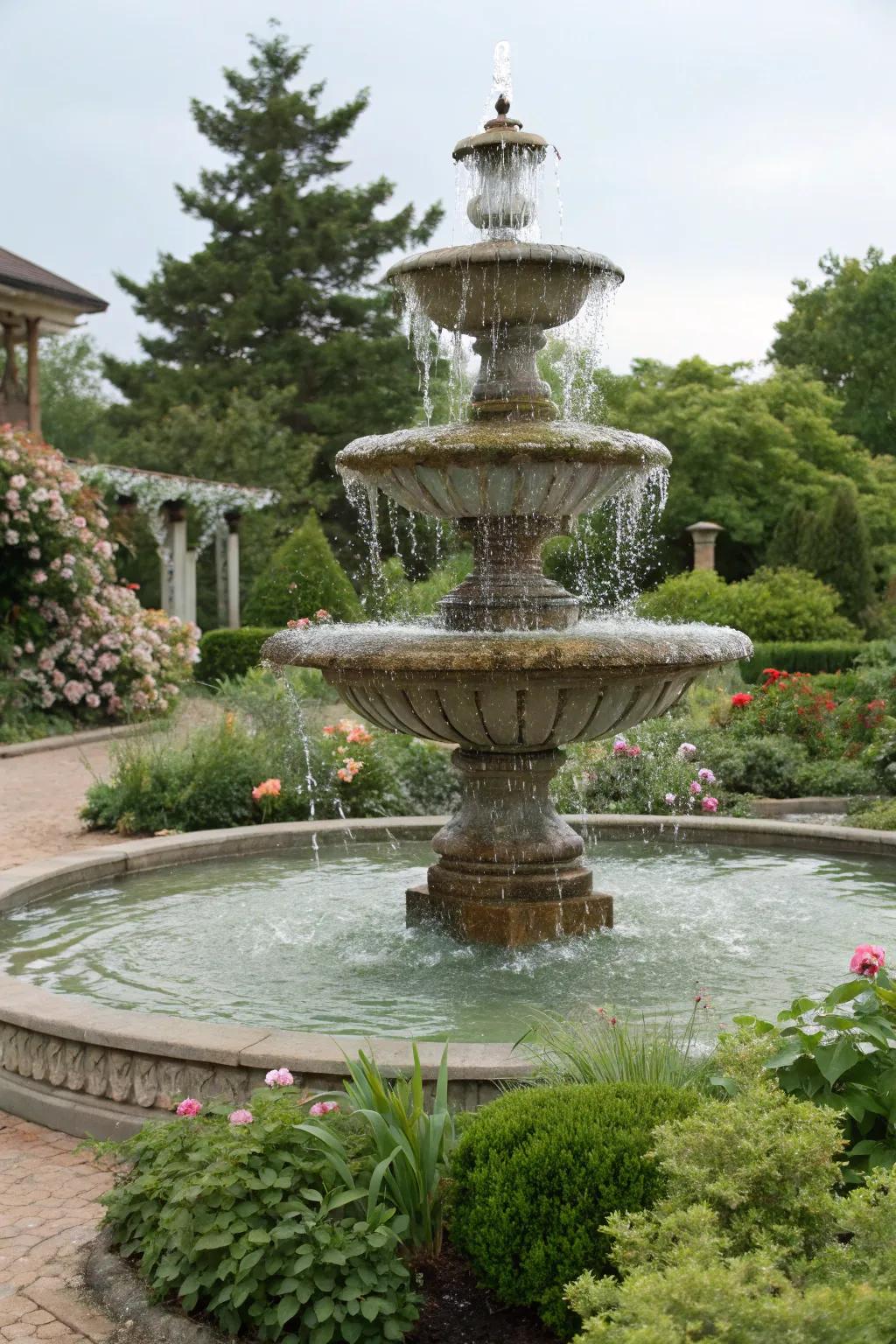 A classic multi-level fountain provides grandeur and appeal to any outdoor space.