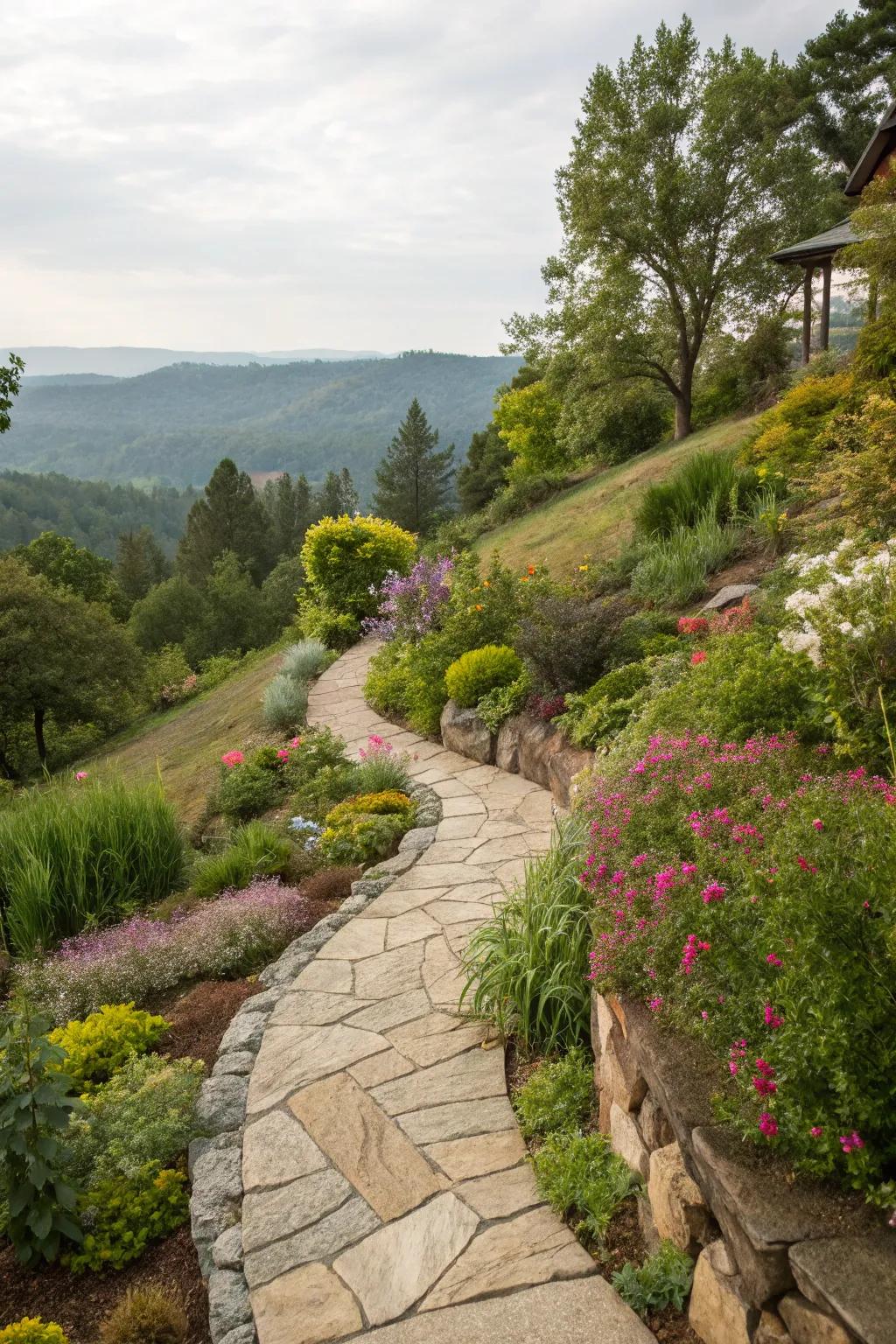 Stone pathways add charm and accessibility to your hill.