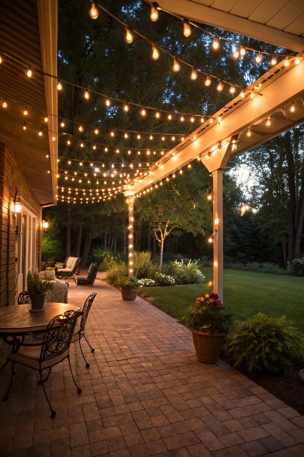 Enchant your outdoor evenings with the warm glow of hanging bulbs.