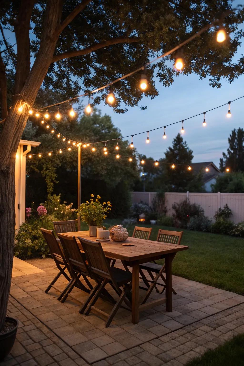 String lights add a magical touch to any outdoor space.