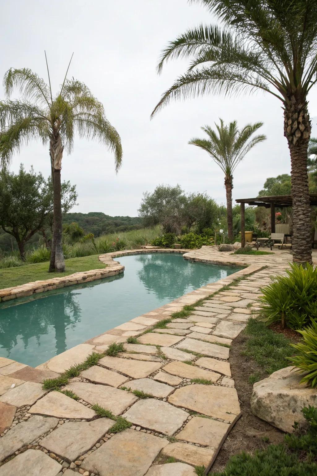 Natural stone pathways complement the tropical setting beautifully.