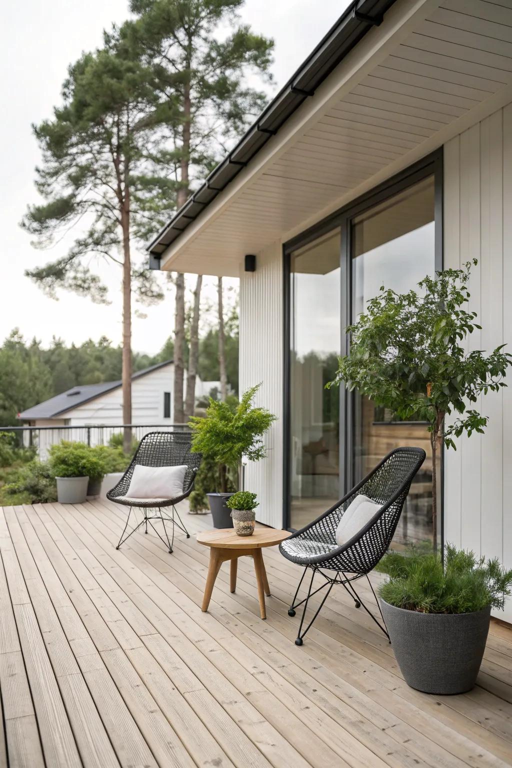Incorporate a modern deck for a smooth mix of style and functionality.
