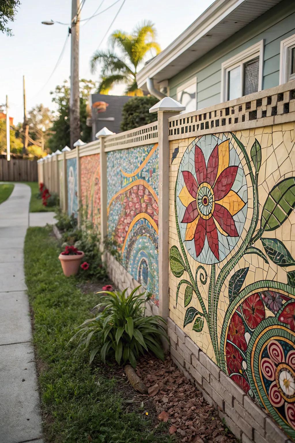 A mosaic wall serves as a stunning creative expression.