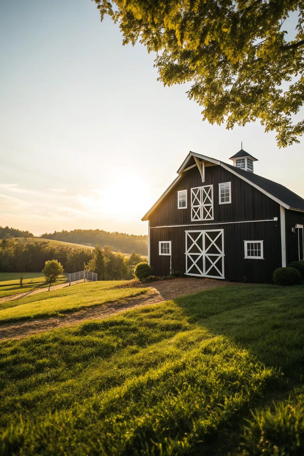 A barn featuring contrasting trim that emphasizes its architectural qualities.
